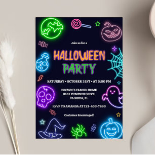 Neon Halloween fest Inbjudningar