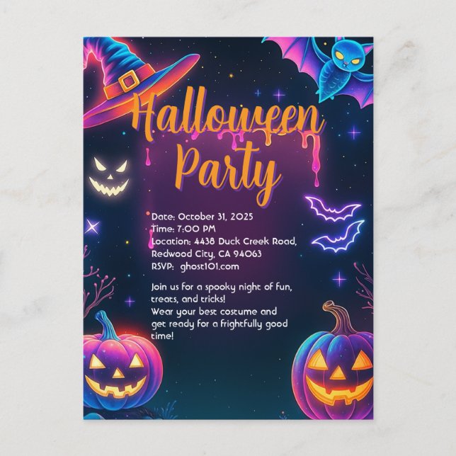 Neon Halloween-fest Vykort (Framsida)