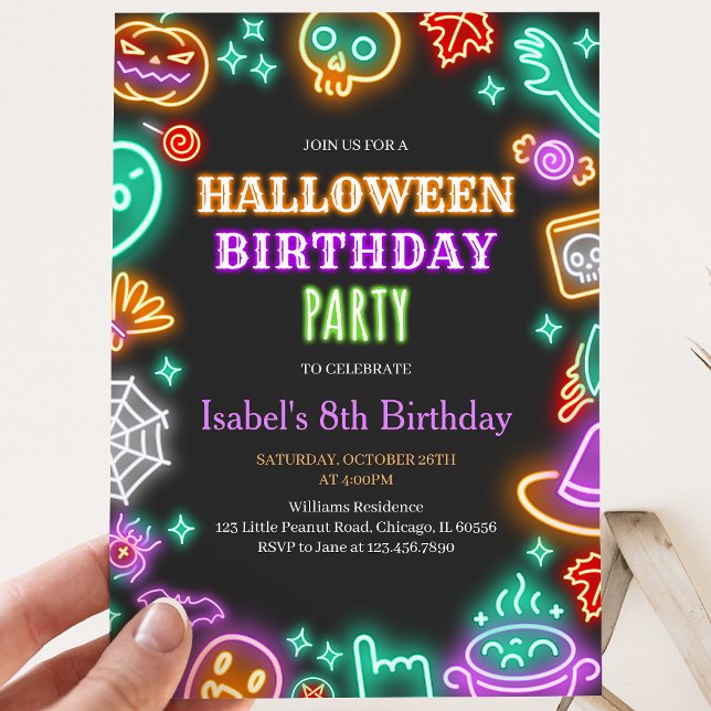 Neon Halloween Födelsedag Inbjudningar (Skapare uppladdad)