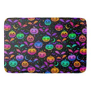 Neon Halloween Jack=O=Lanterns Fladdermöss och Stj Badrumsmatta