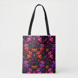 Neon Halloween Lips and Tongue Tote Bag Tygkasse