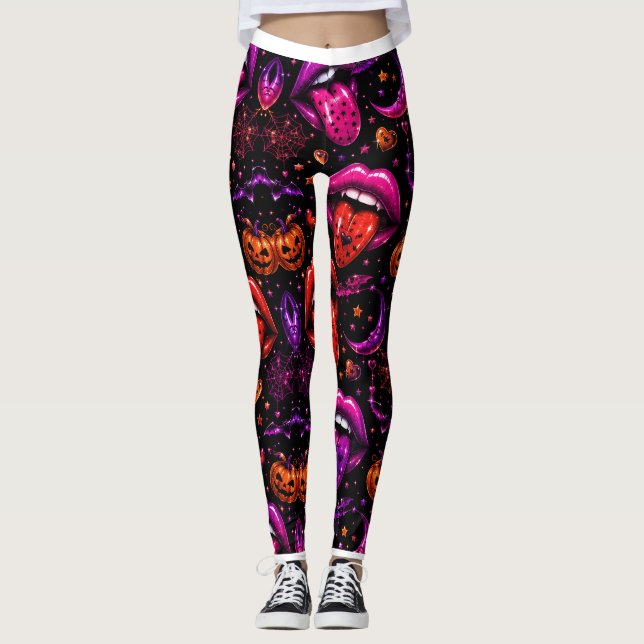 Neon Halloween Lips Leggings (Framsida)