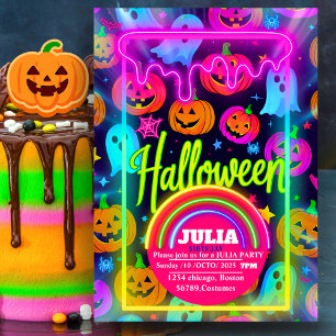 Neon Halloween-ljusreginbow Glowing Ghost party Inbjudningar