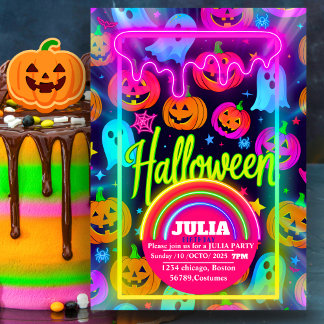 Neon Halloween-ljusreginbow Glowing Ghost party Inbjudningar