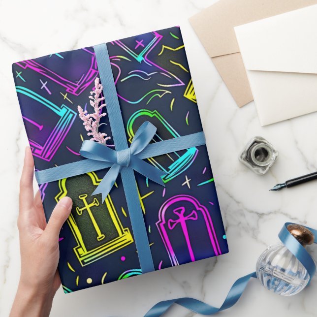 Neon Halloween-mönster  Presentpapper (Gifting)