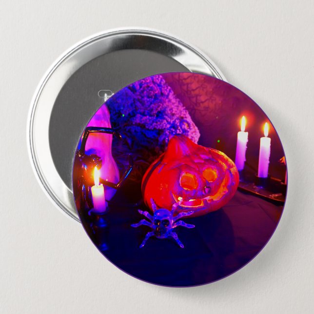 Neon Halloween-pumpa Knapp (Framsida & baksida)