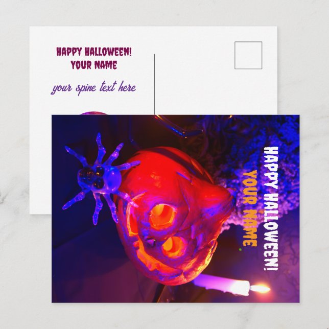Neon Halloween-pumpor Meddelande Vykort (Fram/baksida)