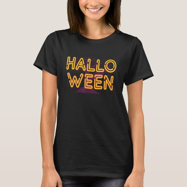 Neon Halloween Spooky Träd Design T Shirt (Framsida)