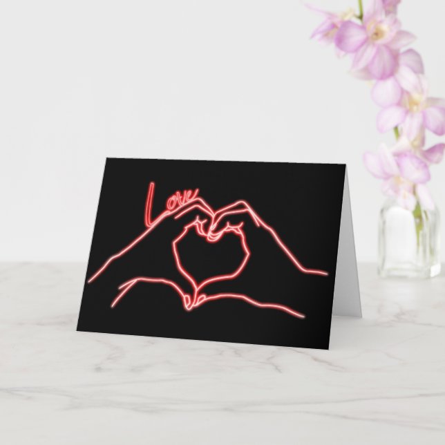 Neon Hand Heart Line Art Teckning Valentindagen Kort (Orkide)