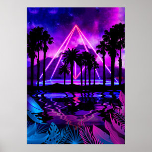 Neon handflatan landskap: Pyramid Poster