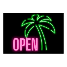 Neon Handflatan Träd Grönt & Rosa Open Sign-Poster