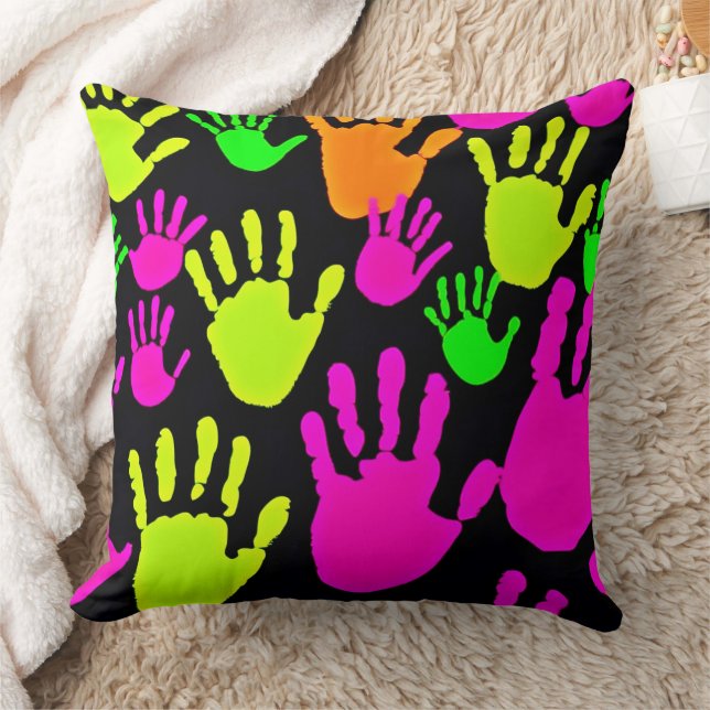 Neon Handprint Graffiti Mönster Kudde (Filt)