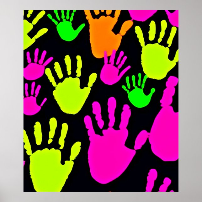 Neon Handprint Graffiti Mönster Poster (Framsidan)