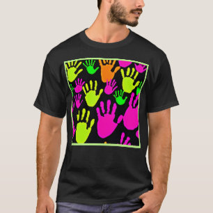 Neon Handprint Graffiti Mönster T Shirt