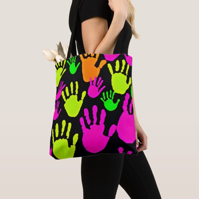 Neon Handprint Graffiti Mönster Tygkasse (Närbild)