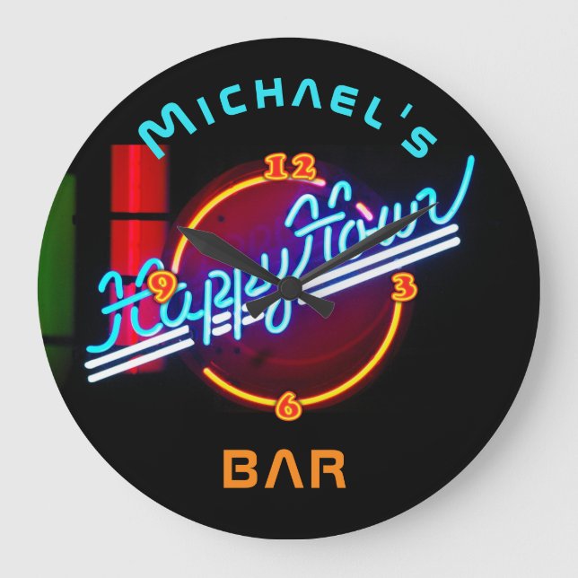 Neon Happyhr Home Pub Decor Personlig Mancave Stor Klocka (Framsida)