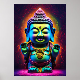 "Neon Harmony: Adsible 3D Buddha in Glass Poster