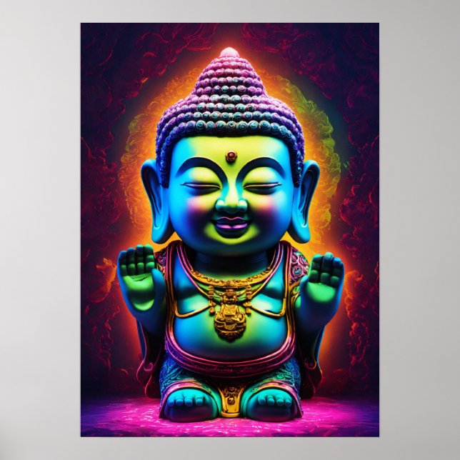 "Neon Harmony: Adsible 3D Buddha in Glass Poster (Framsidan)