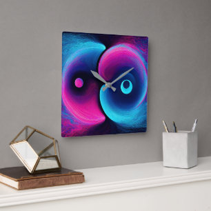 Neon Harmony: En modern tolkning av Yin Yang Fyrkantig Klocka