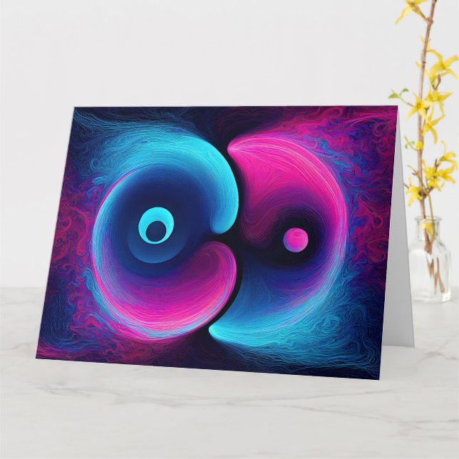 Neon Harmony: En modern tolkning av Yin Yang Kort (Gul blomma)