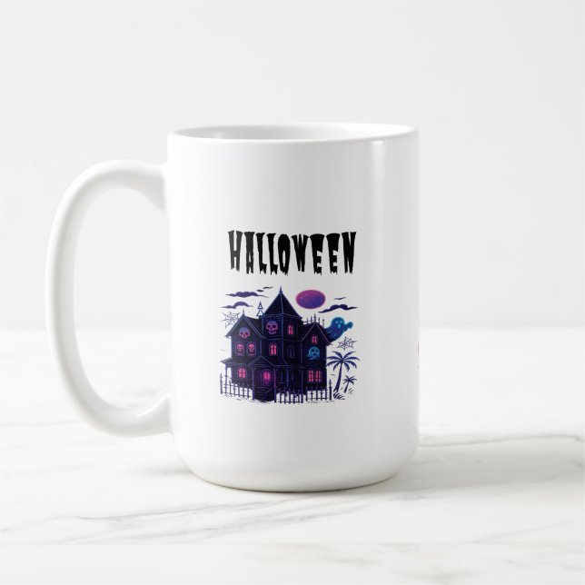 Neon Haunted House - Retro Spooky Glow Kaffemugg (Vänster)