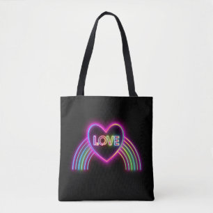 Neon Heart på regnbåge Tygkasse