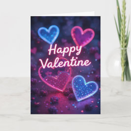 Neon Heart Valentine Modern Happy Valentines Day  Helgkort