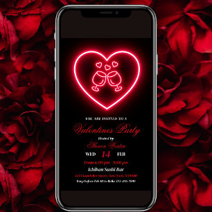 Neon Heart Valentine Party-inbjudan Inbjudningar