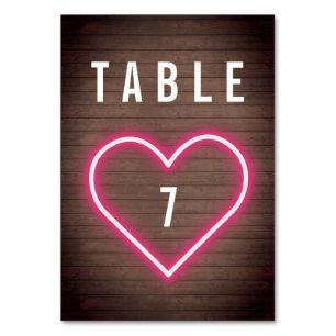 Neon Heart Wood Plank Bröllop Bordsnummer