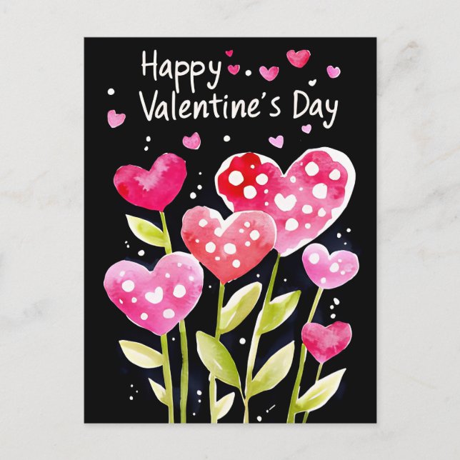 Neon Hearts and Flowers Valentines Hälsning Vykort (Framsida)