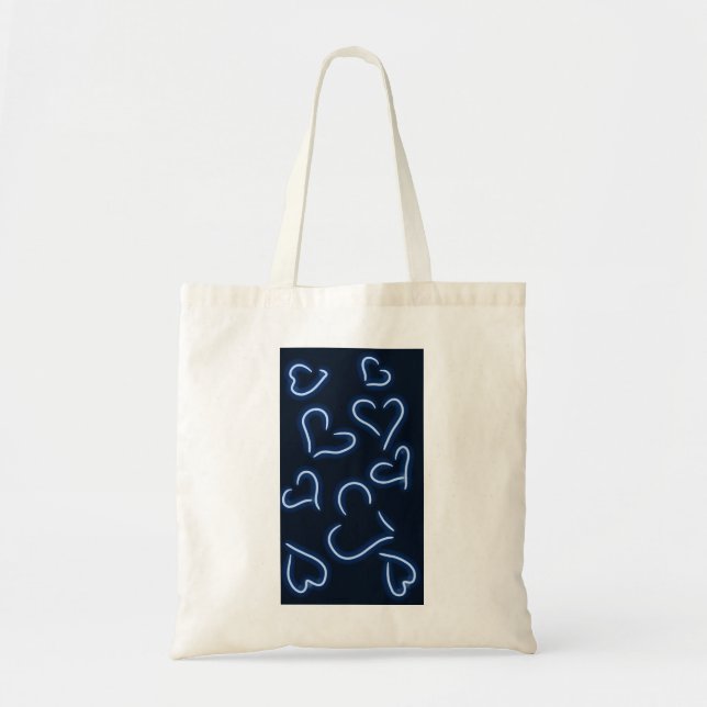 Neon Hearts Blue Tygkasse (Framsidan)
