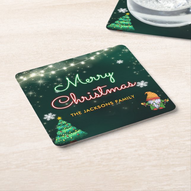 Neon Helgdag jul Party Underlägg Papper Kvadrat (Vinklad)