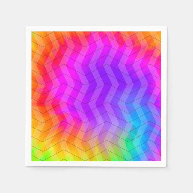 Neon Herringbone Trippy Hippie Rainbow Pappersservett (Framsidan)