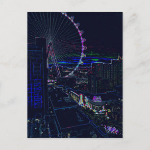 Neon High Roller Ferris Wheel Abstrakt Vegas Vykort