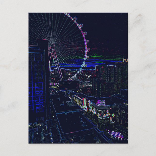 Neon High Roller Ferris Wheel Abstrakt Vegas Vykort (Framsida)