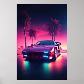 Neon Hjul: Synthwave Drive in Future Poster