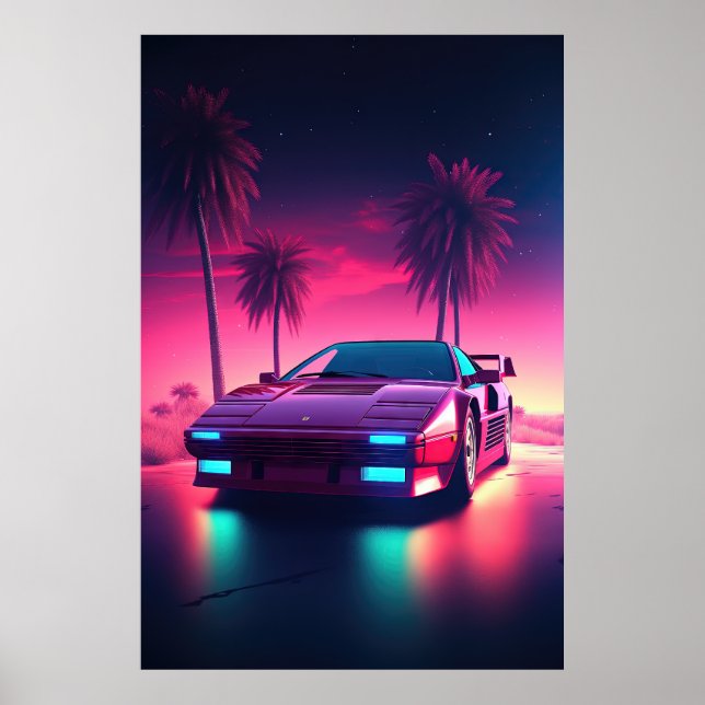 Neon Hjul: Synthwave Drive in Future Poster (Framsidan)