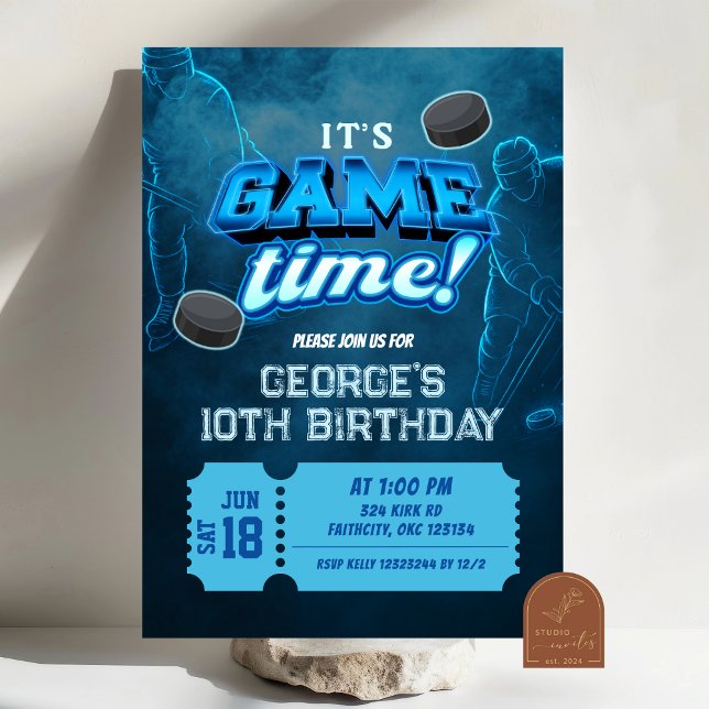 Neon Hockey Vinter Födelsedagsinbjudan Inbjudningar (Skapare uppladdad)