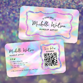 Neon Holographic Iridescent Beauty Salon QR Code Visitkort