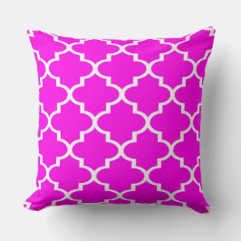 Neon Hot Pink Vit Quatrefoil Gitter Kudd Kudde