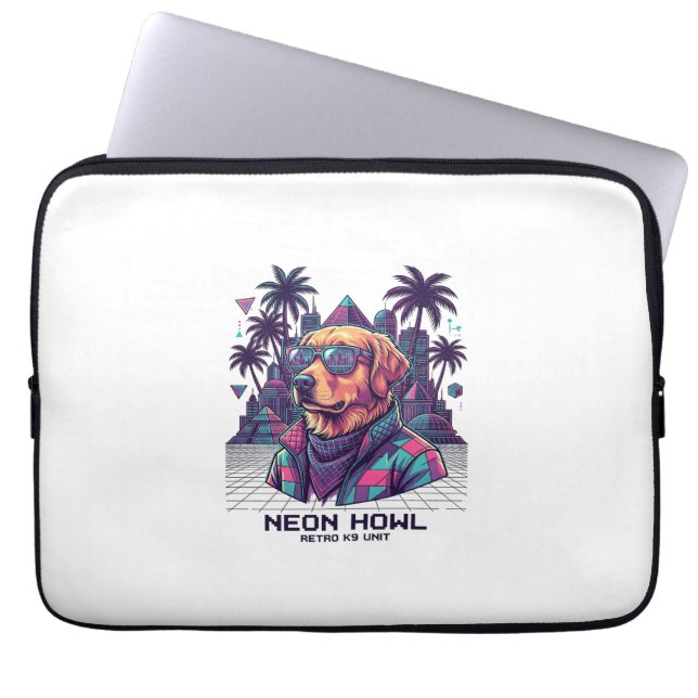 Neon Howl Retro K9 Unit Hund Solglasögon Palm Tree Laptop Fodral (Framsidan)