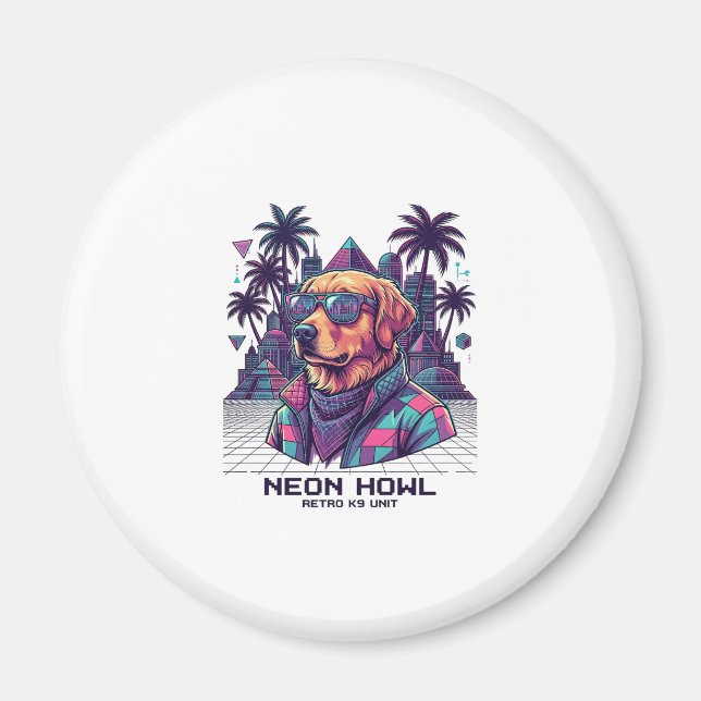 Neon Howl Retro K9 Unit Hund Solglasögon Palm Tree Magnet (Framsidan)