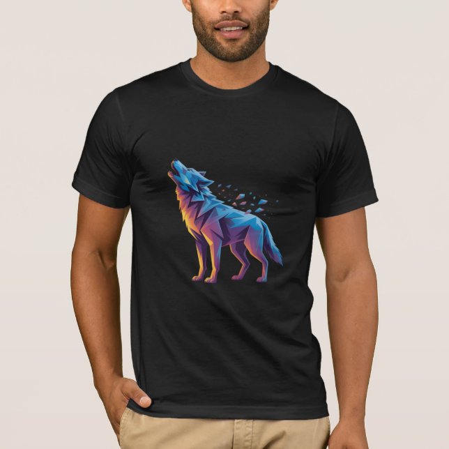 Neon Howling Wolf – Geometric Spirit T Shirt (Framsida)