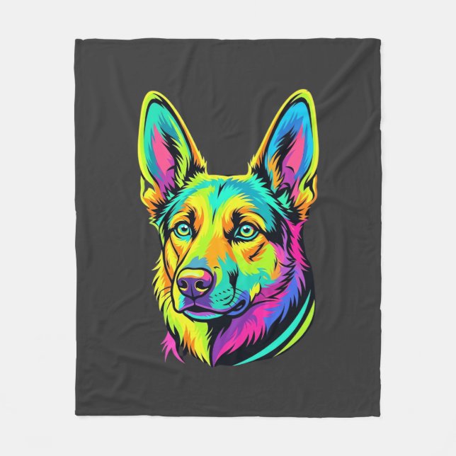 Neon Hund Färgrik Vektor Porträtt Fleecefilt (Framsidan)