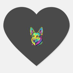 Neon Hund Färgrik Vektor Porträtt Hjärtformat Klistermärke