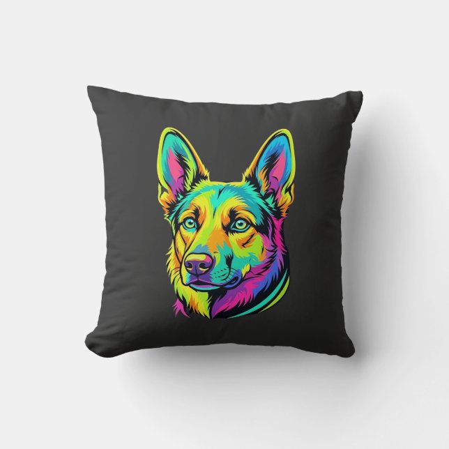 Neon Hund Färgrik Vektor Porträtt Kudde (Framsida)