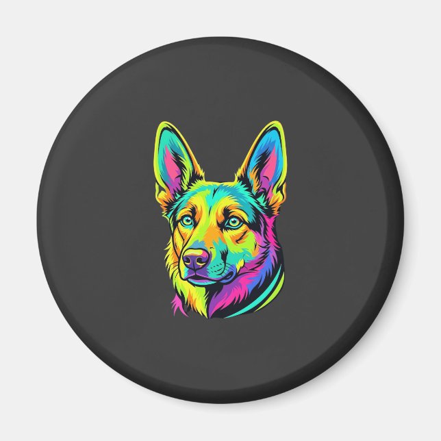 Neon Hund Färgrik Vektor Porträtt Magnet (Framsidan)