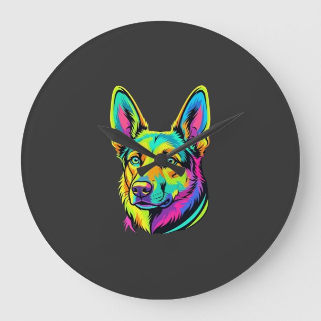 Neon Hund Färgrik Vektor Porträtt Stor Klocka (Framsida)
