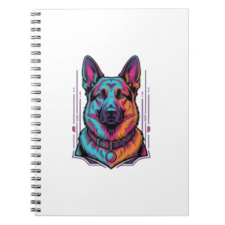 Neon Hund Porträtt Vintage Gravyr Grafik_1 Anteckningsbok