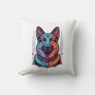 Neon Hund Porträtt Vintage Gravyr Grafik_1 Kudde